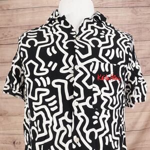 Keith Haring H&M Shirt Mens Small Black White Button Front Art Print‎ Graphic
